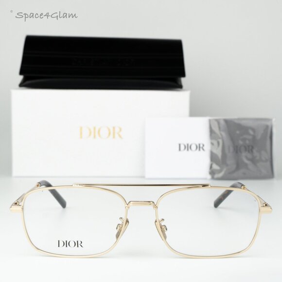 Dior Men Eyeglasses Shiny Clear Gold Demo Geometric DM50057U 032 BRAND NEW - Picture 1 of 10